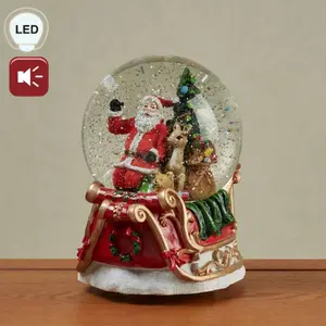 Roman Santa in Sleigh Lighted Glitterdome Christmas Musical Glitter Snow Globe with LED Lights and Glitter Effect