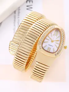 Luxury Snake Shaped Diamond Watch for Women, High-Quality Quartz Bracelet Watch, Stylish Ladies Wristwatch for Elegant Occasions, Fashionable Analog Watch
