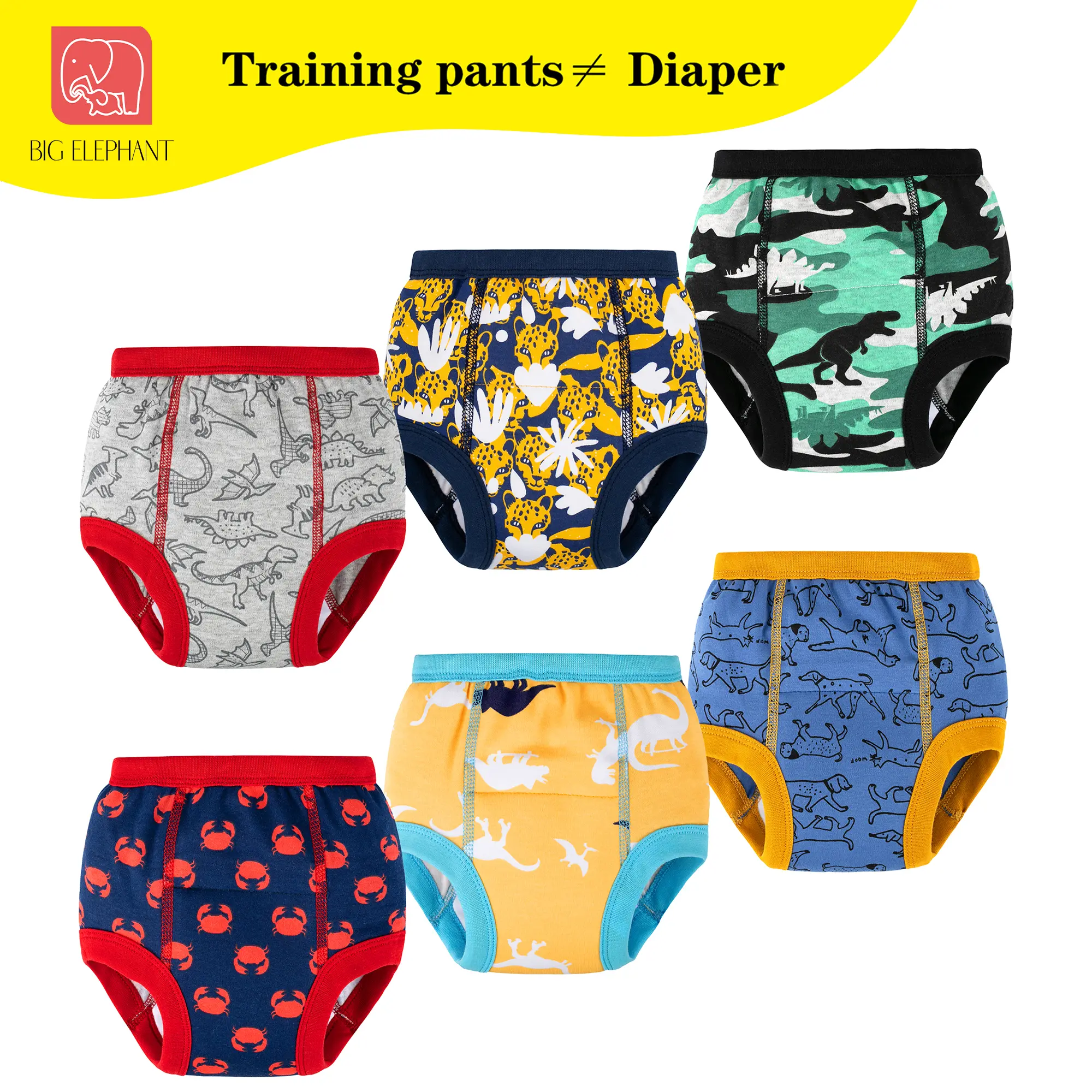 BIG ELEPHANT 6 Pack Toddler Potty Training Underwear , Lightly Absorbent Reusable Training Pants for Boys Girls, Daytime Use, Back to School
