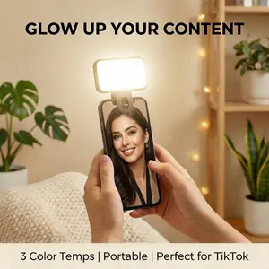 Rechargeable Soft Light LED Clip-On Selfie Lamp, 1-Pack Black, Compatible with Phones/Cameras/Laptops, for Selfies/Video Recording/TikTok/Makeup/Video Conferences