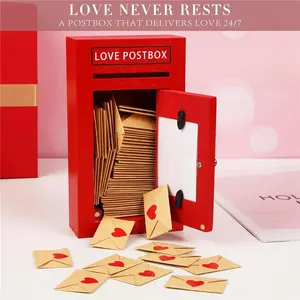 Romantic Love Postbox with 50 Mini Love Notes & Envelopes for Him | Cute Couple Gifts for Boyfriend | Long Distance Relationship Gifts | Love Letter Box for Anniversary,Valentine's Day,or Sweet Surprises,Unique&Sentimental Gifts for Him,anniversary gifts