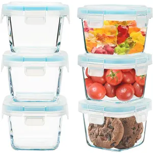 Small Glass Containers 6 Pack, 6 oz , Airtight, Leakproof Mini  Storage Containers with