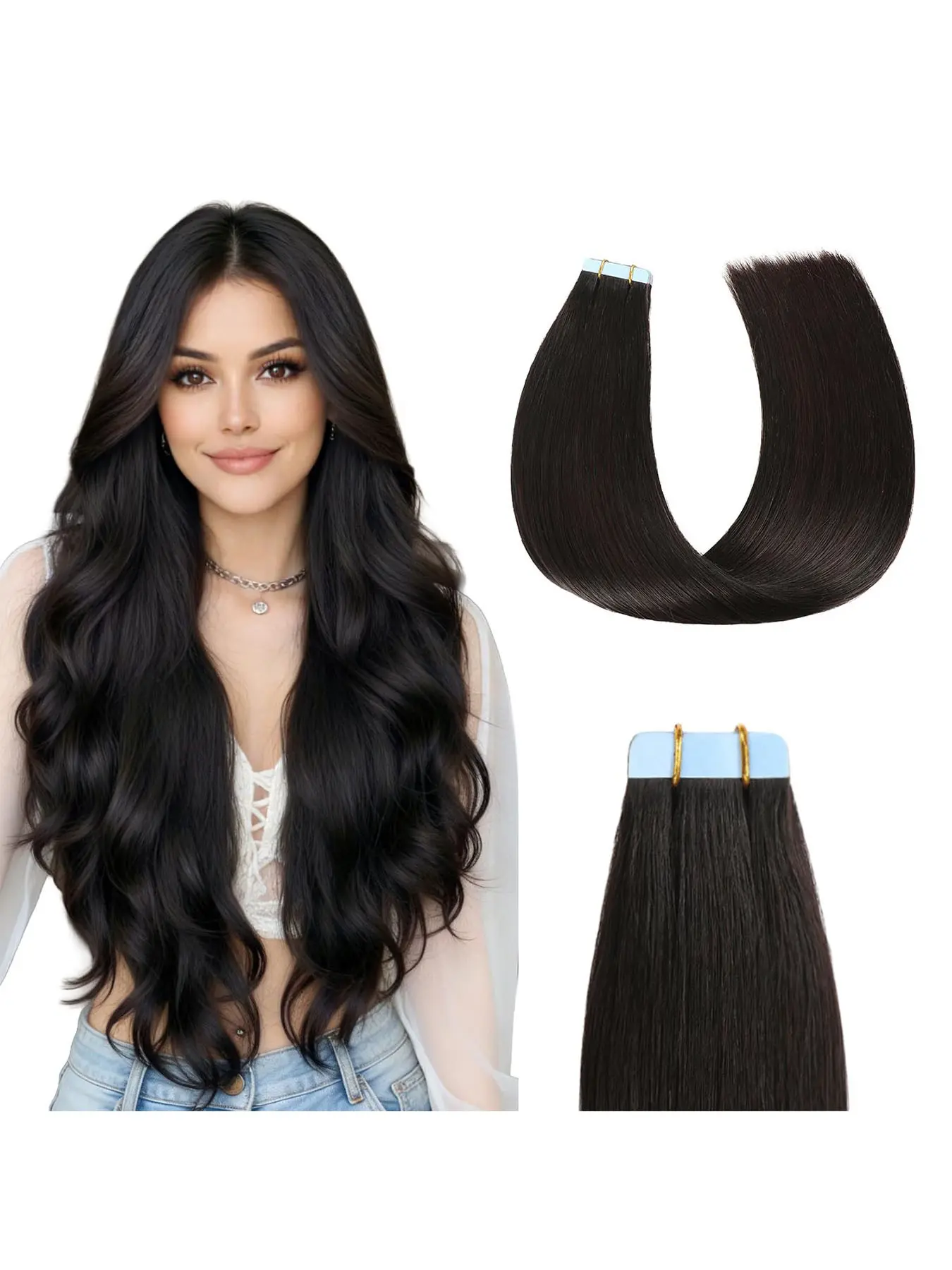 【TIMIA | Mothers Day Gift】10PCS 25G/Pack Trial Size Tape in Hair Extensions 16-28inch Human Hair Straight Tape Ins Human Hair Extensions for Women Seamless Tape in Hair Extension Real Human Hair for Daily/Wedding/Party