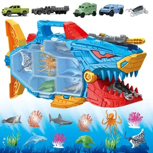 Shark Toy, Deep Sea Creatures Toy Ocean Animals Toys With Truck Toys Cars, Gifts For 3 Plus Year Old Girls And Boys, 18pcs Toys Set For Kids