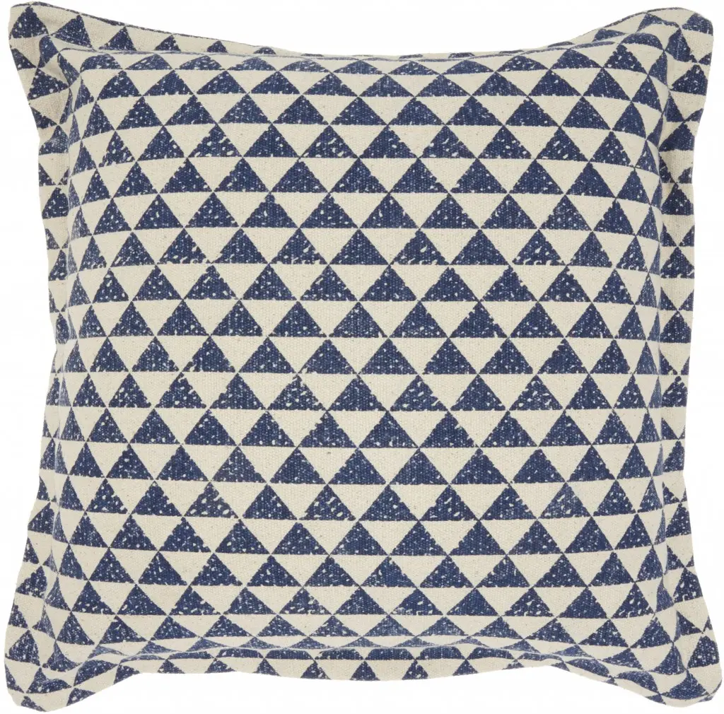 360 Stand 20x20 in. Standard Size Indigo & Ivory Triangle Design Throw Pillow, 100% Cotton Fiber, Casual, Minimalist Vibe, Easy Cleaning