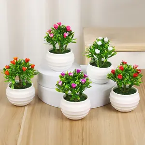 Creative Faux Garden Decor Set, 4/8pcs Lifelike Pineapple & Rose Plant Pots, Realistic Tabletop Ornaments for Home Decoration