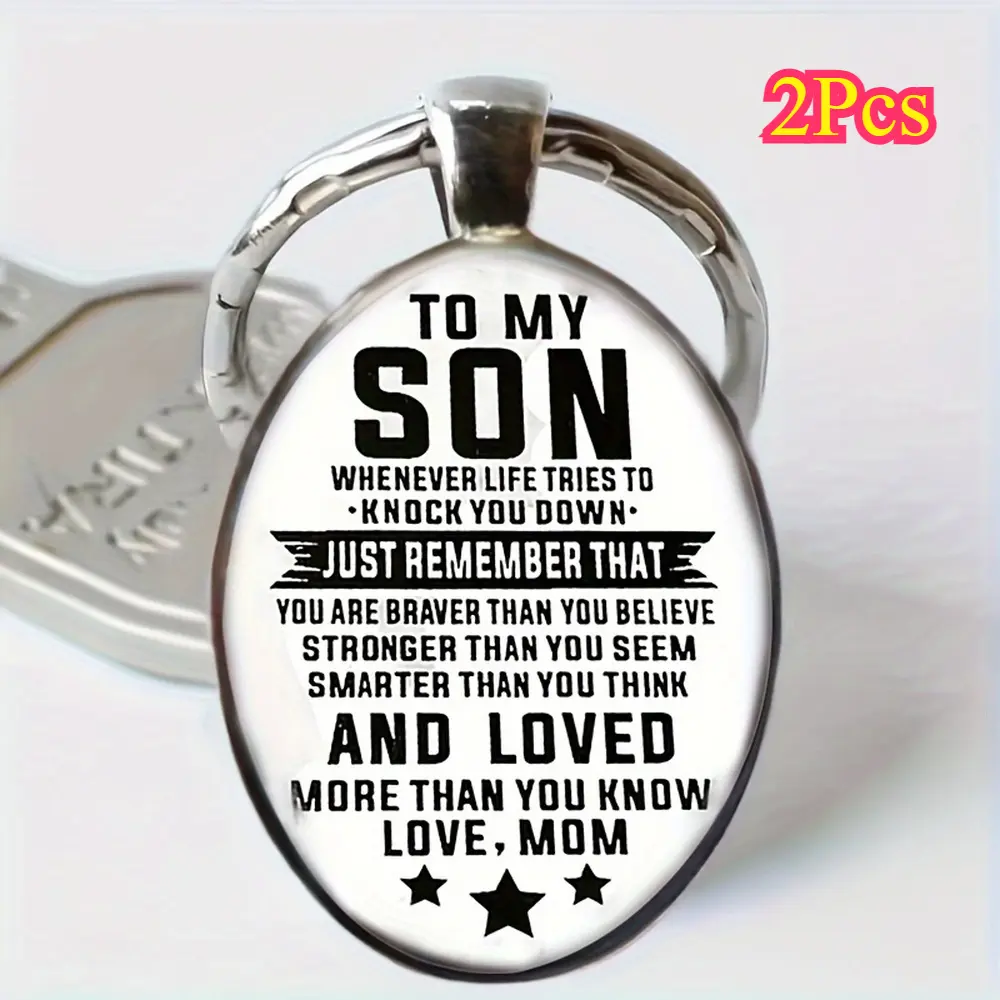 2Pcs Son Inspirational Reminder Alloy Keychain - Stainless Steel, Engraved Slot, Custom Designs, Mini Metal, Romantic Message Keychains for Birthday Graduation Gifts, Stainless Steel Keychain