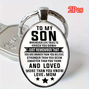2Pcs To My Son Inspirational Reminder Keychain Alloy Key Chain Ring Birthday Graduation Gift Son