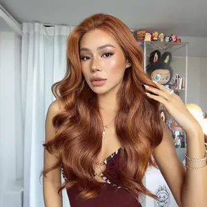 SMILCO 26 Inch Auburn Highlight Bodywave Copper Color Dairy Style Synthetic Lace Front Wigs SM9030B-1 Adjustable Cap for Comfortable Wear