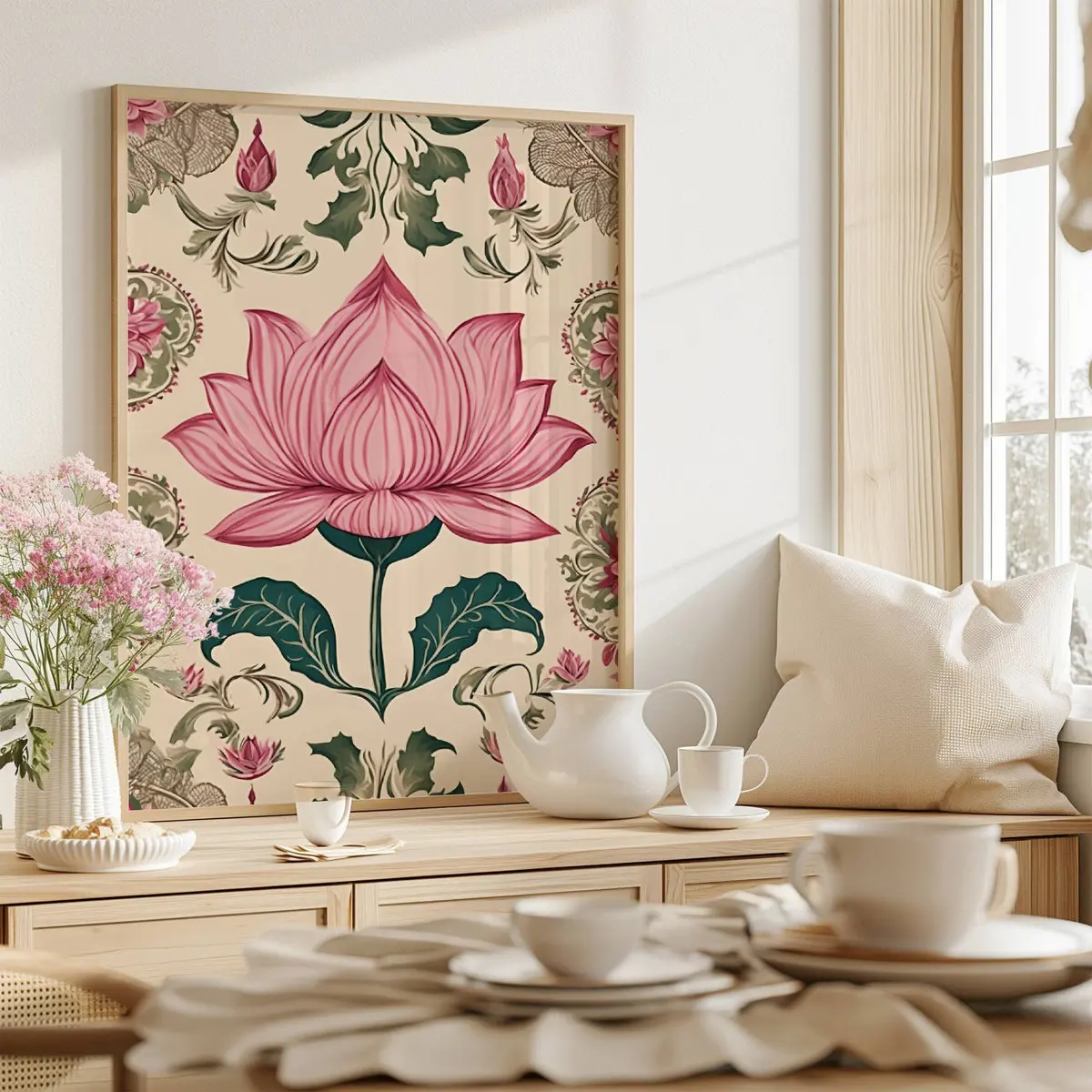 Lotus Print indian Folk Art Traditional indian Lotus Unframed, Room Decor, Wall Art indian Vintage Pichwai Printing Lotus Poster Decor