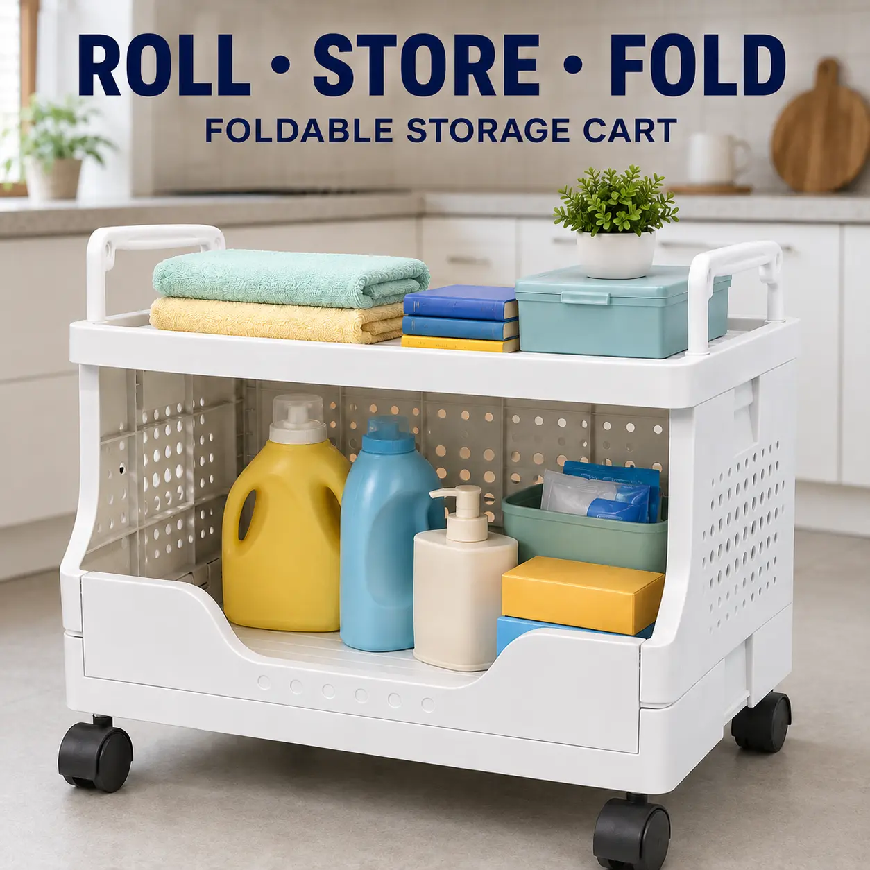 Durable Stackable Rolling Storage Cart with Wheels - 1-Tier/2-Tier Open-Front Plastic Organizer, Mobile Utility Rack with 360° Lockable Casters for Kitchen, Bathroom, Small Room Organization Products