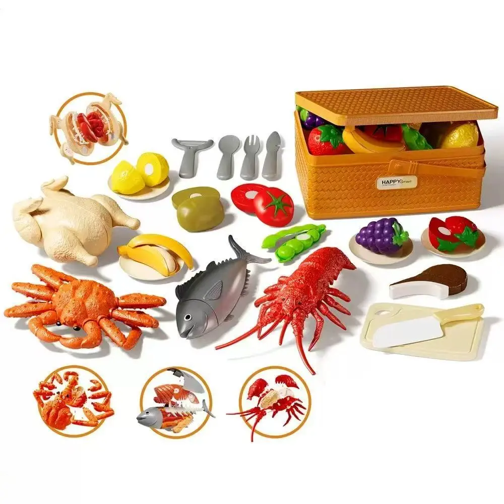 Unisex 22-Piece Kids' Seafood Cutting Toy Set - Safe Materials, Toy Food Set, Pretend Fruit, Kitchen Play Kit for Age 3+ Gift