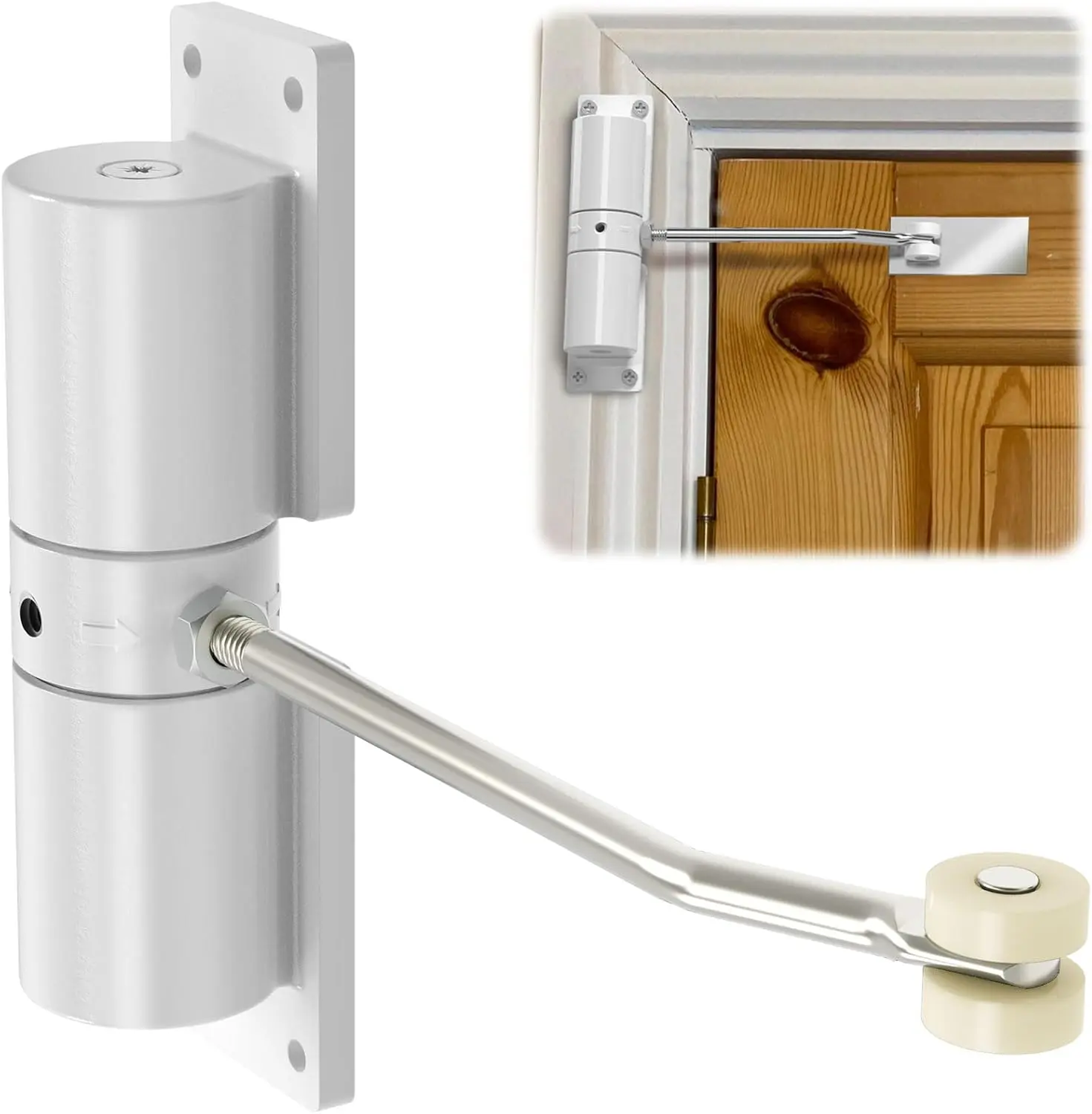 Automatic Door Closer Safety Spring Door Closer,Door Closer for Door Self Closing,Convert Hinged Doors to Self-Closing,White.