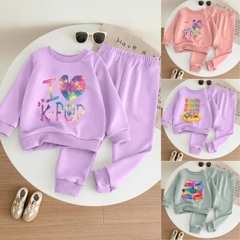 1PCS Hoodies Set Medium Size Long-sleeved Shirt for Toddler Girls Regular Fit Autumn Casual Wear with Cartoon Graphic Print