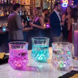 2/4 Pcs LED Liquid Activated Light Up Glasses, 7 Color Changing Crystal Cut Glow in The Dark Party Cups with Built-in Battery, Food Grade BPA Free Drinking Glasses for Party, Birthday Gift, 7oz