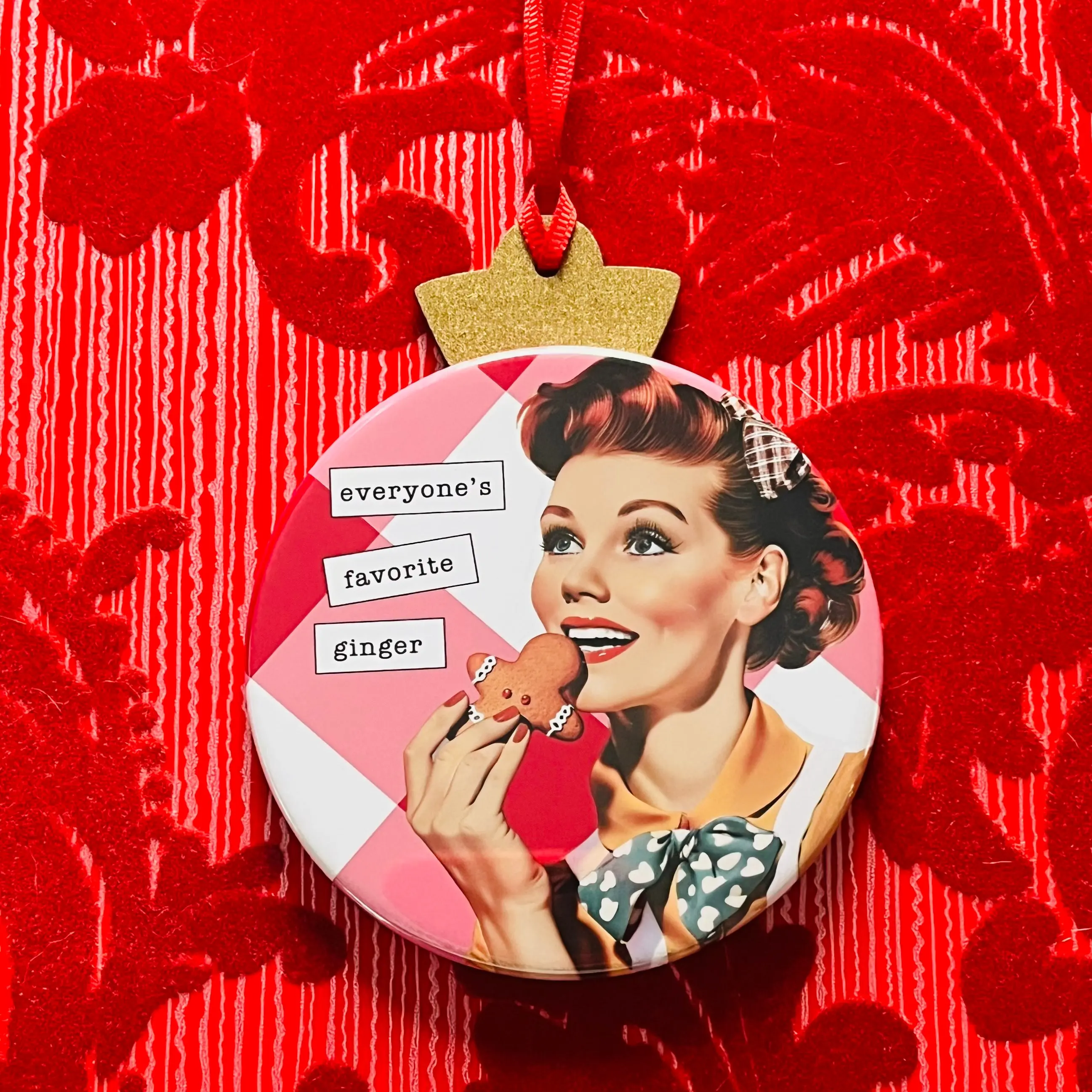 EVERYONE'S FAVORITE GINGER - VINTAGE HOLIDAY LADIES CHRISTMAS ORNAMENT