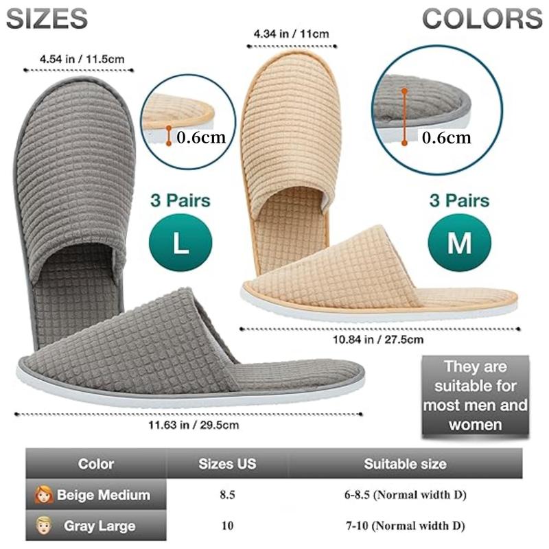6 Pairs Spa Slippers, Non Slip Disposable Slippers For Guest, Washable Reusable, Which Can Be Used As Women Men, House, Indoor, Bathroom, Bedroom, Hotel, Bride Slippers