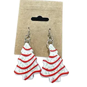 Little Debbie Christmas Tree Cake Earrings 3D Printed Jewelry Festive Red & White Design for Holiday Wear