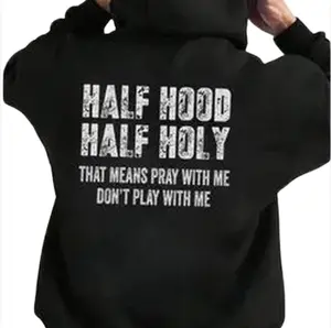 Half Hood Half Holy Pray Hoodie With Me Don't Play With Me Shirt Casual Street Style Fleece Fabric Pullover Hooded Sweatshirt for Women for Men, Perfect Gift Tshirt, Hoodie and Sweatshirt 3 Classic Cotton
