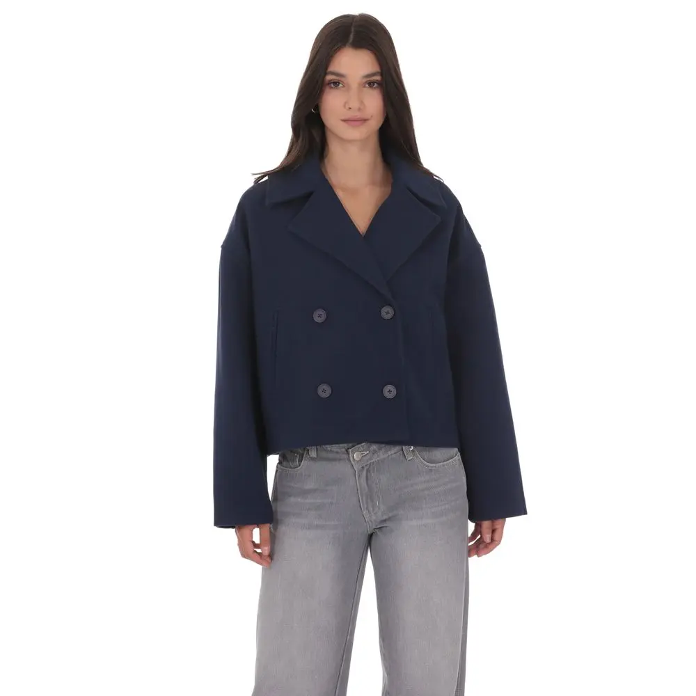 Double Breasted Short Trench in Navy