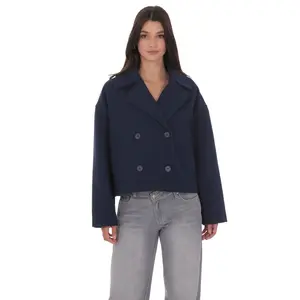 Double Breasted Short Trench in Navy