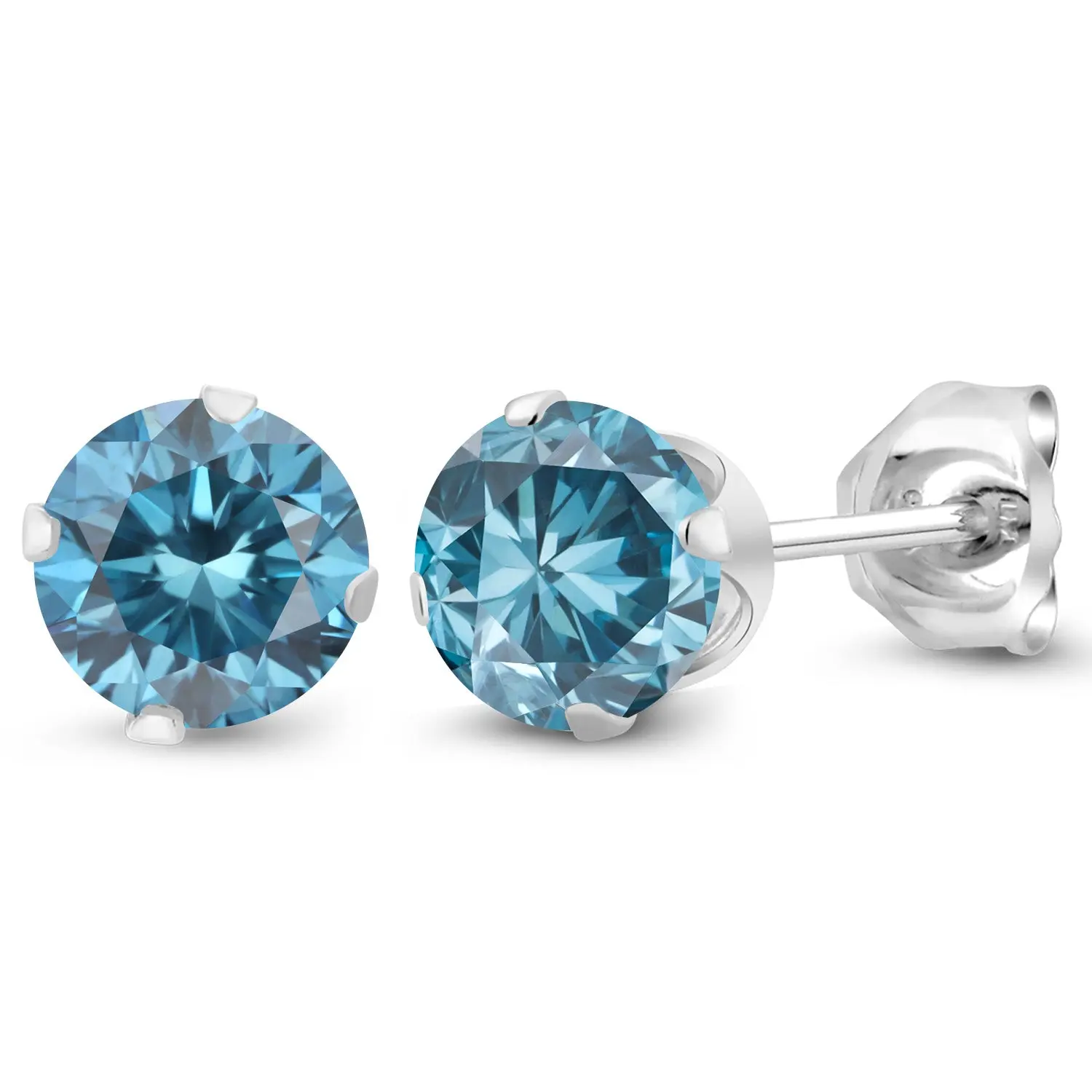 925 Sterling Silver Blue Lab Grown Diamond Stud Earrings for Women | 1.00 Cttw | Gemstone April Birthstone | Round 5MM