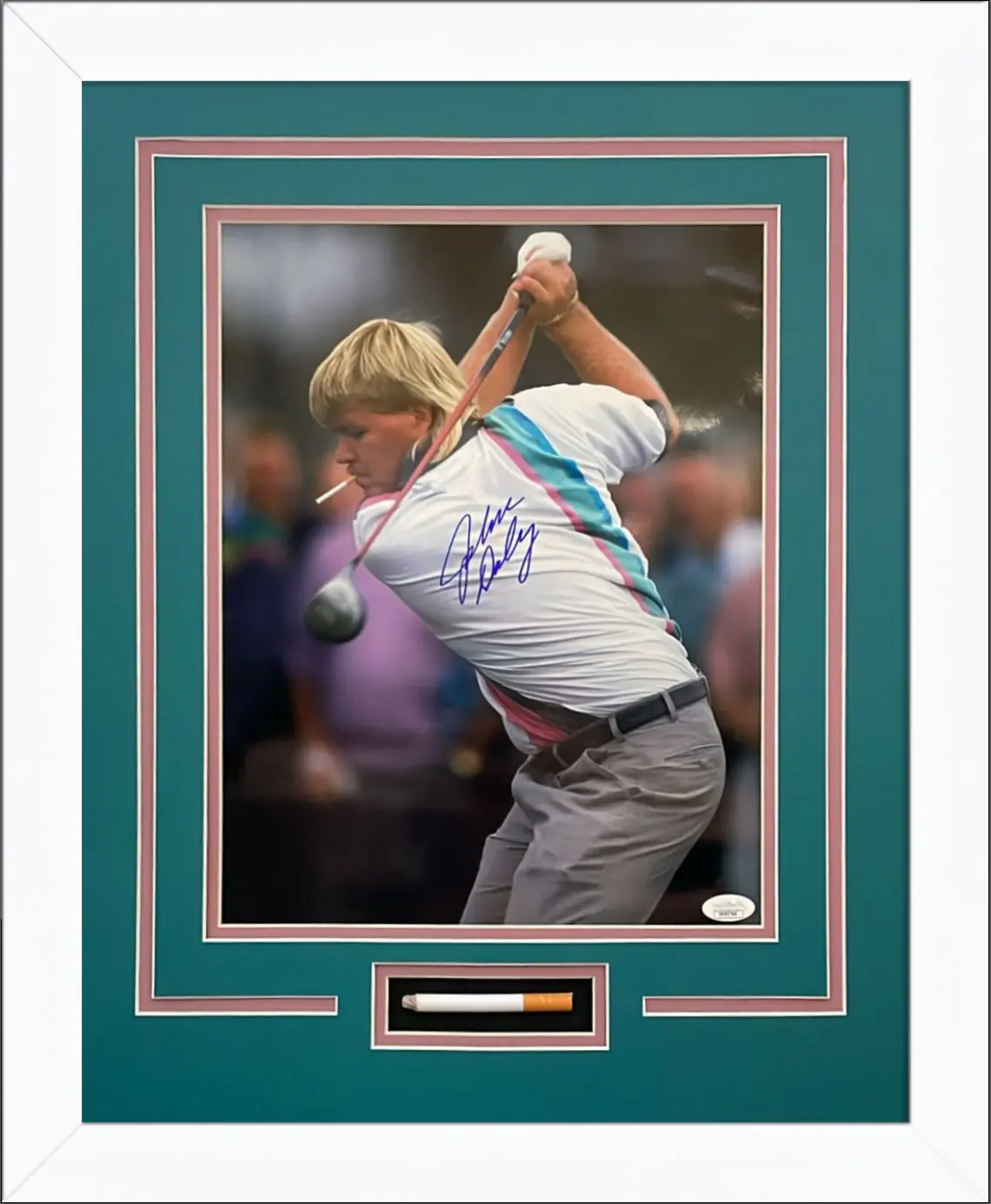 John Daly Autographed 11x14 Framed Photo - JSA Certified Sports Collectible, Iconic Smoking Pose with Cigarette, Deluxe White Frame, Golf Enthusiast Gift, New