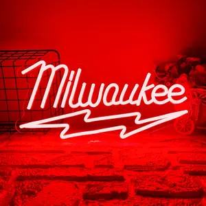 Milwaukee Neon Sign for Wall Decor Tool LED Light Sign Decorative Neon Light Garage Decor Business Neon Signs for Man Cave Garage Auto Repair Shop Vintage Signs Men Wall Decor Garage Decor for Men