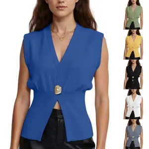 Mundoven Womens Vest Tops Button Down V Neck Sleeveless Knit Summer Top for Women summerwins