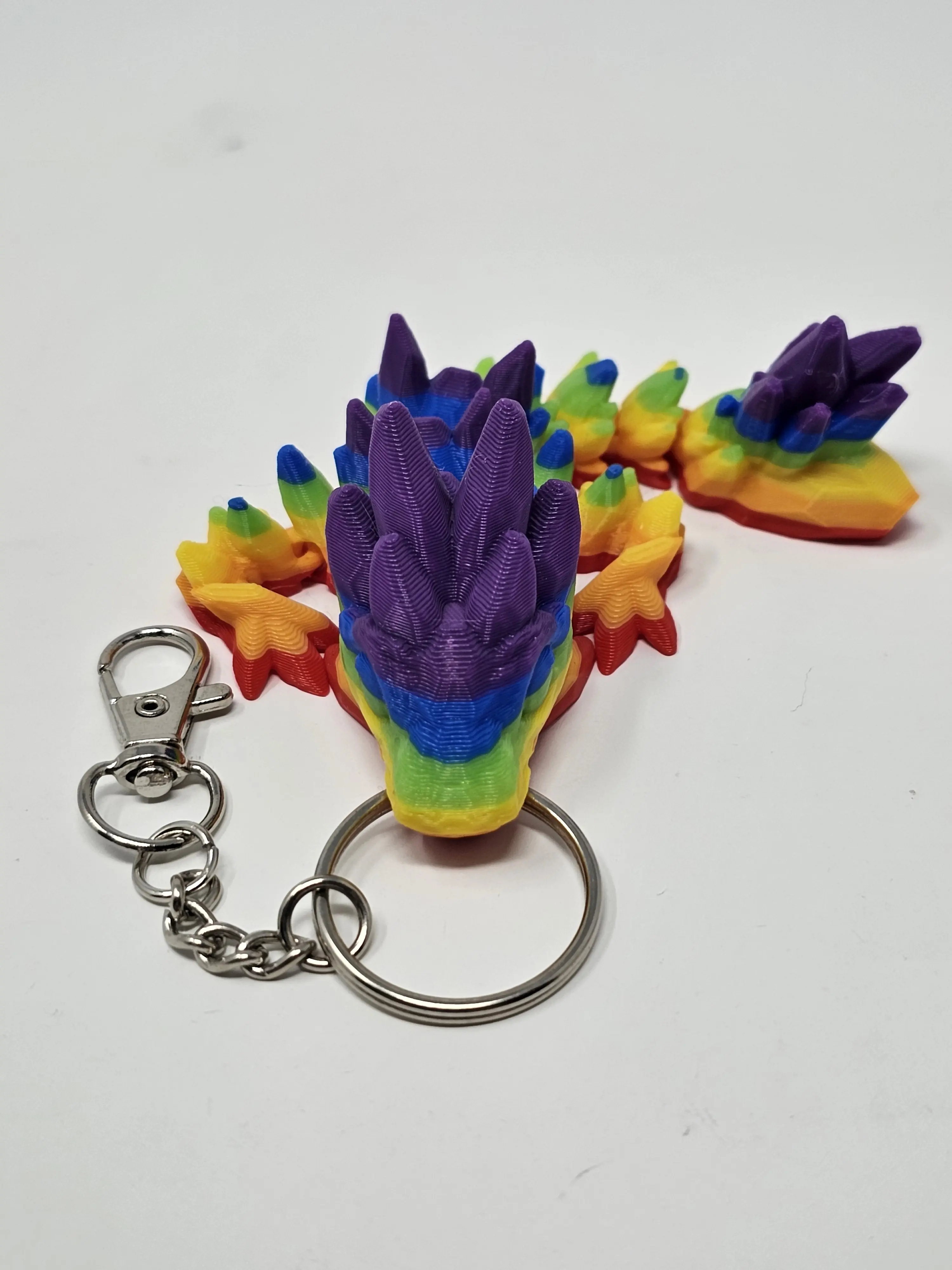 Vibrant Rainbow Pride Dragon Keychain - Articulated Faceted Design from 3D Printing, LGBTQ+ Ally Gift and Bag Charm, Cute, Gemstone, Lgbtq+ Transgender Ally Gift, Friends