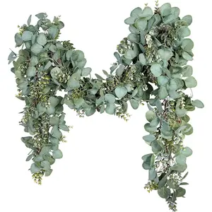 Eucalyptus Garland 6.56 Ft Lush Silver Dollar Leaves Boxwood Artificial Faux Greenery Vines for Baby Shower Wedding Party Table Runner Room Home Mantle Decor
