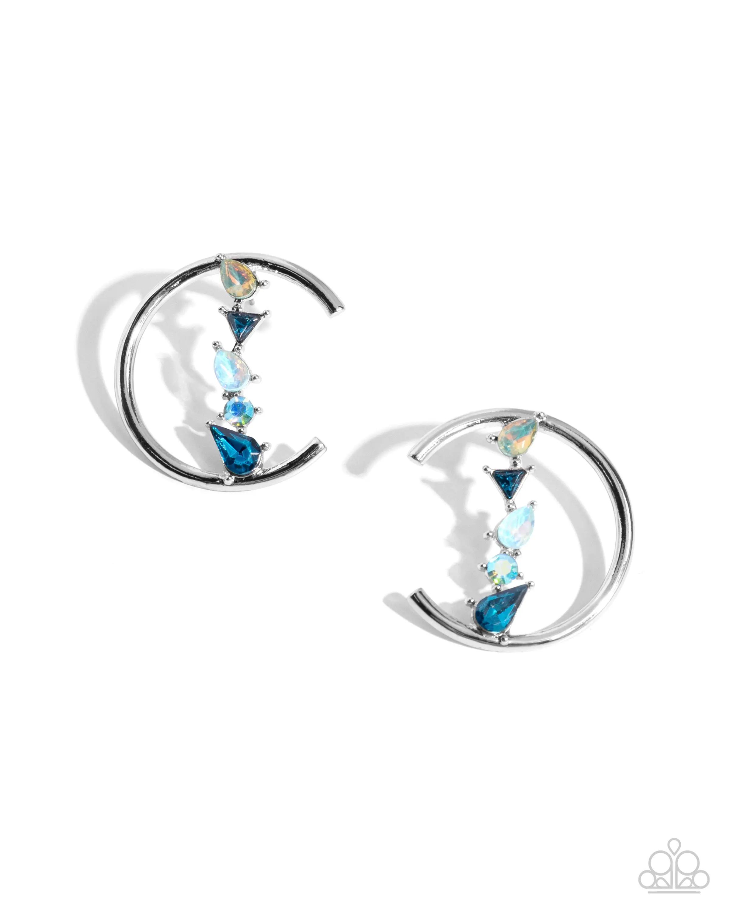 Pronged Patchwork - Blue Rhinestone Silver Circle Post Earrings - Paparazzi