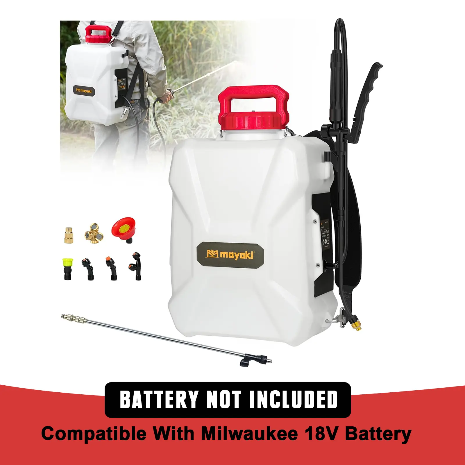 3 Gallon Backpack Sprayer Compatible with Milwaukee 18V Battery, 79PSI Electric Garden Sprayer , 7Nozzles, 2 Wands, Backpack Weed Sprayer for Lawn,Weeding, Cleaning