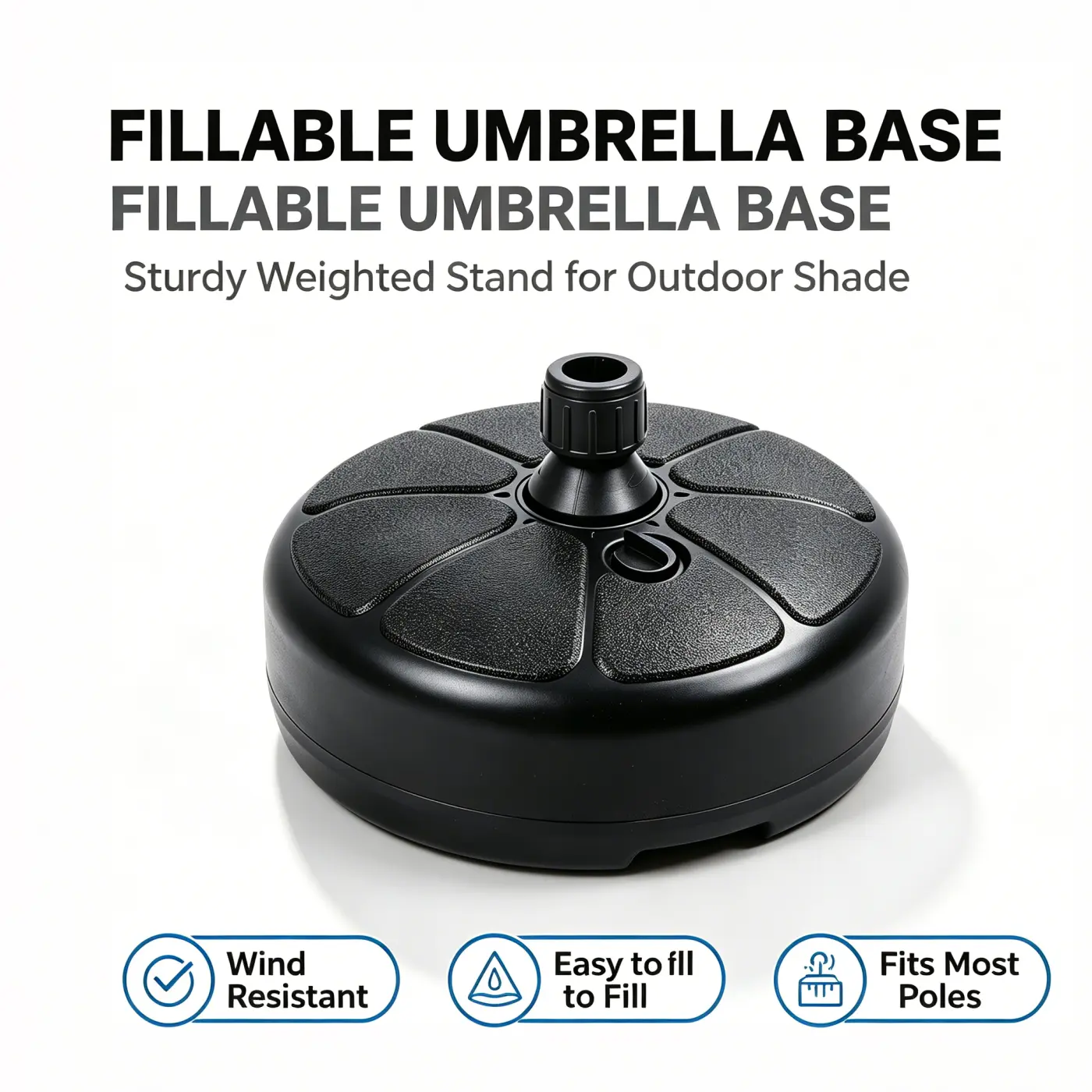 Fillable Water Sand Weighted Patio Umbrella Base Stand 26lbs , Wind Resistant Heavy Duty Outdoor Parasol Base Fit 1.41" 36mm Umbrella Pole for Pool Balcony Backyard Terrace