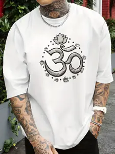 Om Symbol Graphic T Shirt Spiritual Minimal Letter Print Casual Streetwear Aesthetic Soft Breathable Lightweight Short Sleeve Crew Neck Summer Daily Wear Yoga Meditation Inspired Outfit Relaxed Fit Versatile Comfort Apparel Zen Style Top
