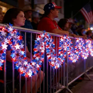 Patriotic Glitter Star String Lights, Blue Metal Sequins Wreath Decor, Battery Operated, July 4th Parade Decoration, Party Decoration