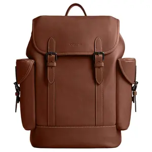 COACH Hitch 31 Logo-Embossed Top-Zip Backpack for Men – Full-Grain Leather – Large Size – Mahogany