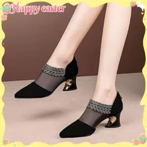 Fashionable And Elegant Women's High Heels, Spring/summer Mesh Breathable High Heels, Comfortable Thick Heels Pointed Toe Fashion Shoes