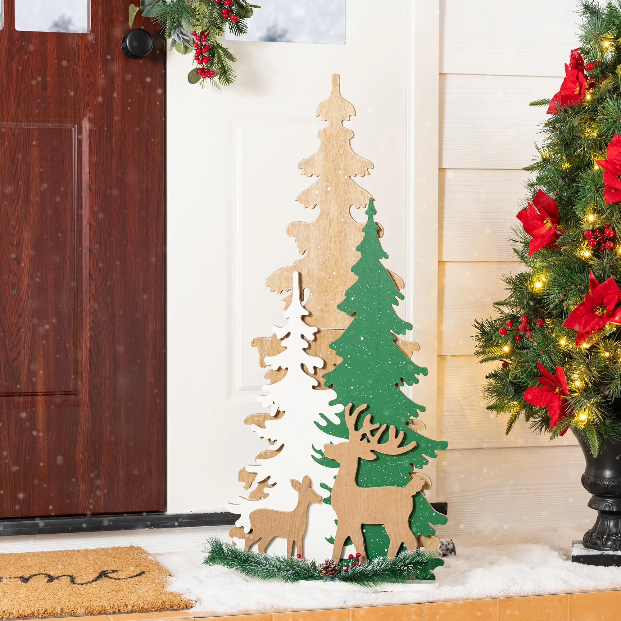 【Christmas in July】 Glitzhome 35.5"H Wooden Christmas Tree Porch Decor(KD)