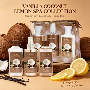 Vital Luxury Vanilla Coconut  Bath &Body mini gift set- 3oz Shower Gel, 3oz Body Lotion, 3oz Body Mist |on-the-go fragrance & cleansing kit |for the Gym,Hotels-Ideal Gift for Women Wedding & Party Favors , Body Care, Calming, Smooth