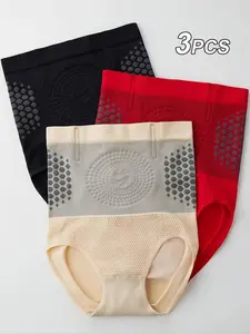 3-Pack High-Waisted Warm Briefs, Tummy Control Panties, Slimming Hip Raiser, Invisible Thin Underwear, Elegant All-Seasons Wear