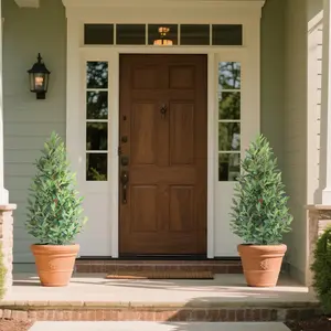 Christmas Tree King 3 Feet 2-Piece Set Artificial Olive Tree Tower-Shaped Conifer Leaves Realistic Texture UV-Resistant for Indoor Outdoor Decoration Porch Potted Ground Anchoring Decorative Fruit