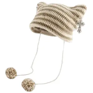 Little Devil Hat Cat Ear Beanie Devil Horn Hat Earflap Beanie Crochet Knit Hat