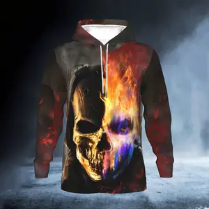 【Ghost Rider Flaming Skull Hoodie】Fire & Gold Sci-Fi Print Top | Men/Women Oversized Superhero Streetwear | Demon Skull Design Pullover | Trendy Edgy Casual Daily Fashion