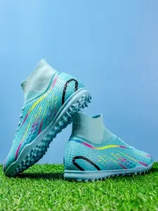 Men's Sporty Football Shoes, TF Studs Outdoor Soccer Cleats, Durable Rubber Sole, Anti-Slip, All-Season, Ankle Protection
