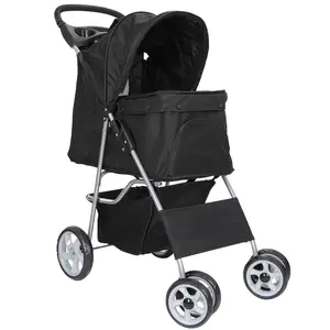 SuperDeal Pets Foldable Dog Stroller and Detachable Travel Carrier Cart - Black