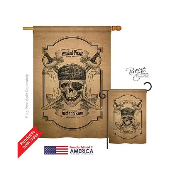Breeze Decor 07047 Rectangular Double-Sided Pirate Burlap Vertical House Flag with Original Artwork, Polyester, 28 x 40 in.