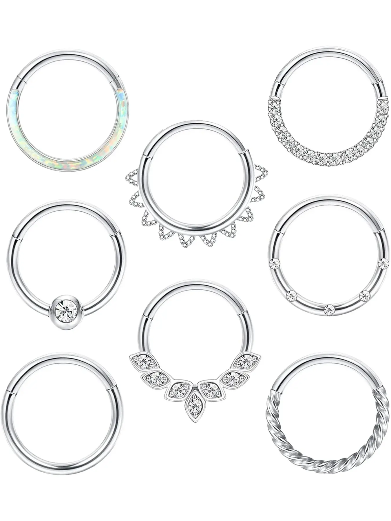 18g 16g Nose Rings Hoop, Surgical Steel Septum Rings for Women Men, Clicker Hinged Septum Cartilage Helix Pierced Ring Conch Hoop, Daith Piercing Jewelry, Hinged Nose Hoops 8mm 10mm