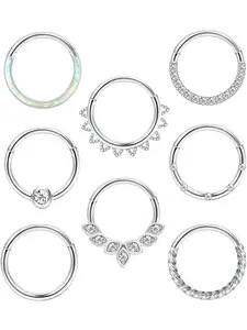 18g 16g Nose Rings Hoop, Surgical Steel Septum Rings for Women Men, Clicker Hinged Septum Cartilage Helix Conch Hoop, Daith Piercing Jewelry, Hinged Nose Hoops 8mm 10mm