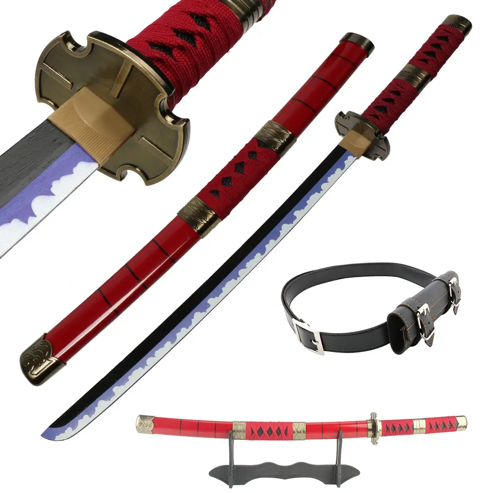 Sandai Kitetsu Cosplay Sword, 31-Inch Roronoa Zoro Bamboo & Plastic Replica Prop for Unisex Anime Fans, Halloween Decoration with Belt & Holder Stand, Christmas, Birthday, Wood